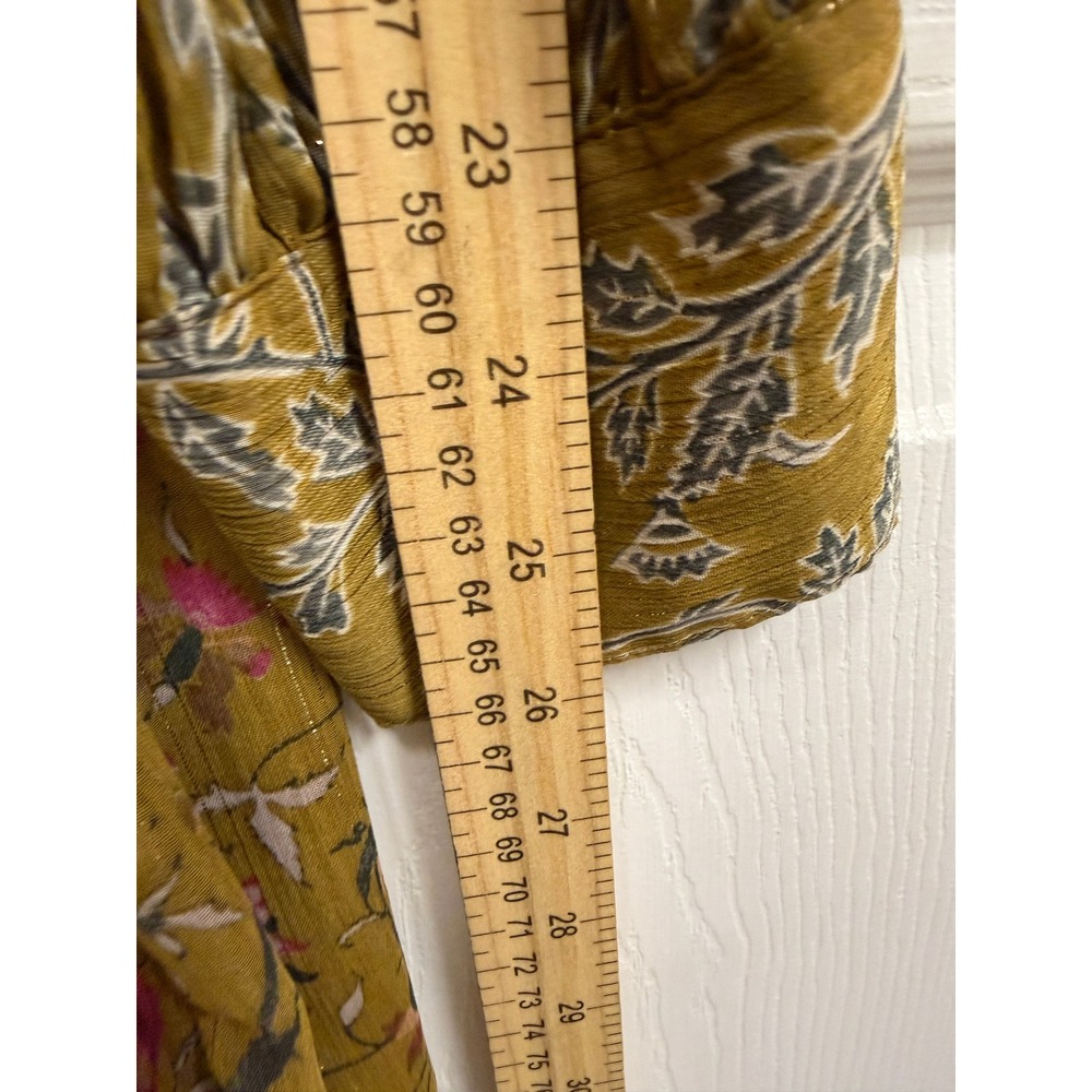 House of Harlow 1960 Mustard Yellow Floral Metallic Lurex Mini Dress Womens M - Picture 14 of 16